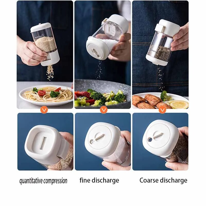 Buitinė matavimo preso druskos purškimo bakas virtuvės artefaktų kontrolė ribota druskos dėžutės prieskonių dėžės preso tipas