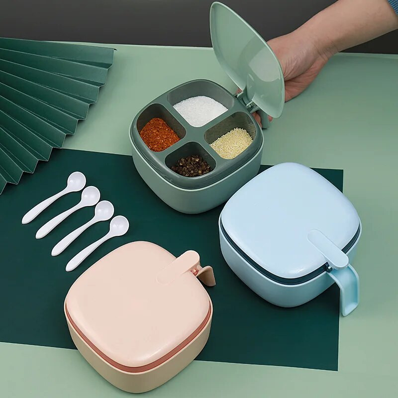 4 grile Sare Piper Cutie de condimente Capac transparent Borcan de condimente Pudră de chili Zahăr Recipient de depozitare Condimente Gadgets de bucătărie