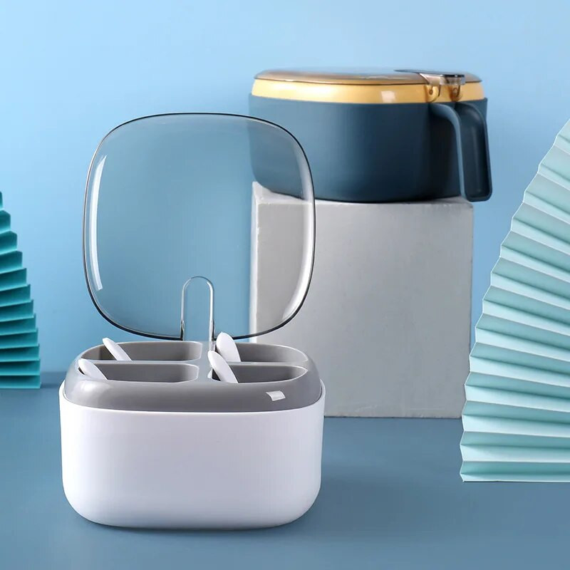 4 grile Sare Piper Cutie de condimente Capac transparent Borcan de condimente Pudră de chili Zahăr Recipient de depozitare Condimente Gadgets de bucătărie