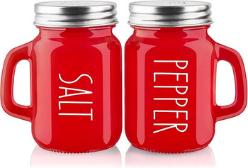 Комплект червени солници и пиперници Симпатични модерни стъклени коледни червени комплекти шейкъри с капаци от неръждаема стомана Червени кухненски аксесоари