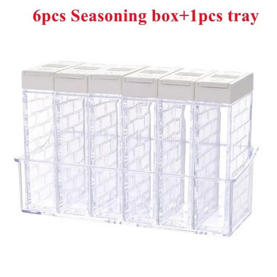 Átlátszó műanyag fűszerező dobozok konyhai sótartó bors fűszertároló tartály kültéri BBQ fűszernövény eszközök, 6db