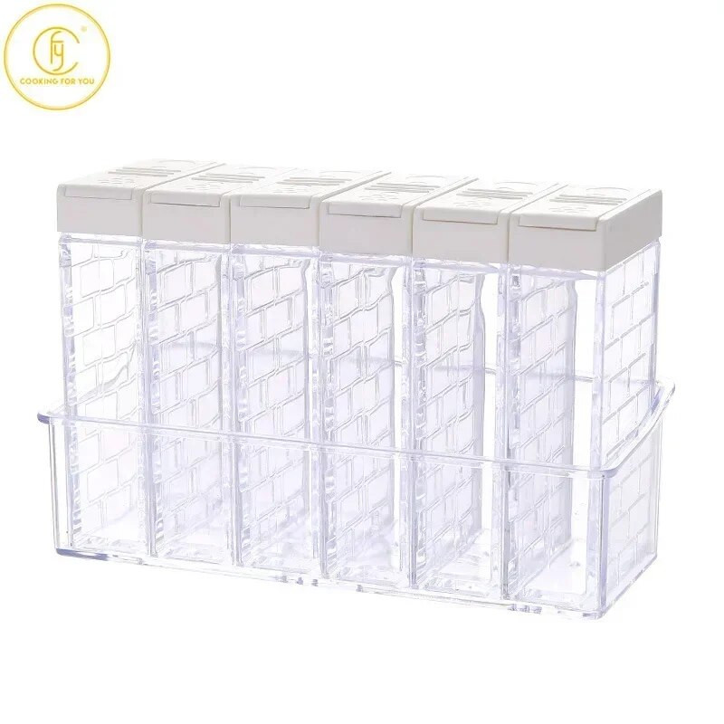 Átlátszó műanyag fűszerező dobozok konyhai sótartó bors fűszertároló tartály kültéri BBQ fűszernövény eszközök, 6db