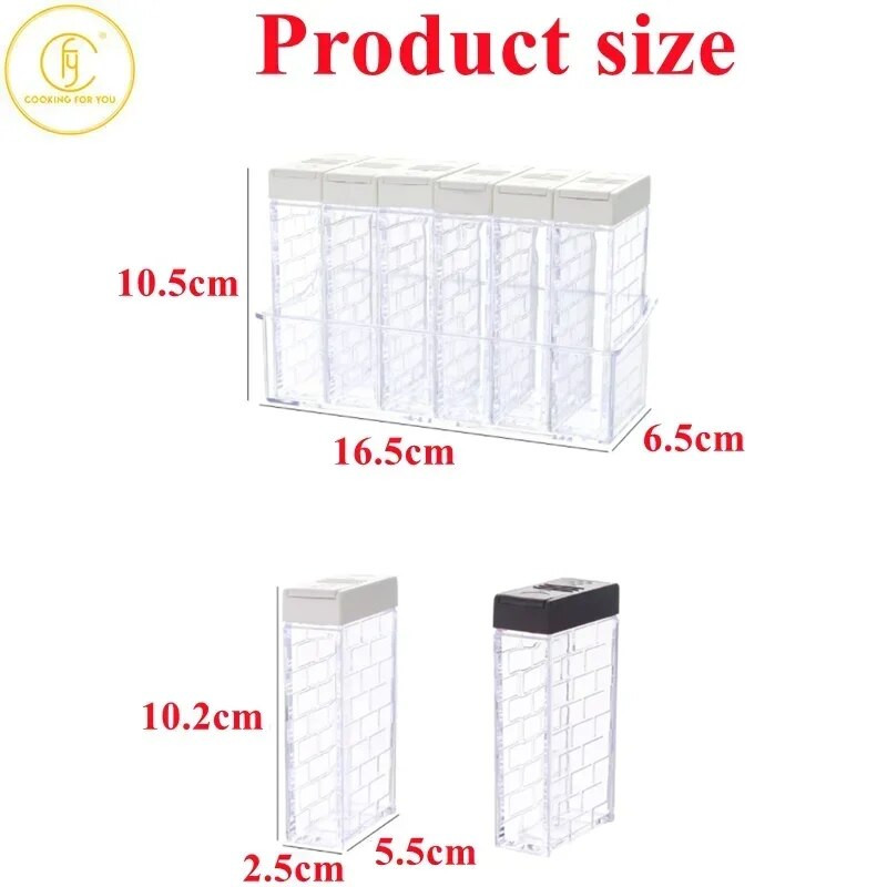 Átlátszó műanyag fűszerező dobozok konyhai sótartó bors fűszertároló tartály kültéri BBQ fűszernövény eszközök, 6db