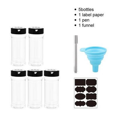 5/10/15/20 vnt Prieskonių stiklainiai su plaktuvų dangteliais Etiketės Plastikinis skaidrus prieskonių butelis žolelių milteliams Druskos pipirai BBQ prieskonių dėžutė