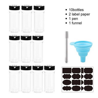 5/10/15/20 vnt Prieskonių stiklainiai su plaktuvų dangteliais Etiketės Plastikinis skaidrus prieskonių butelis žolelių milteliams Druskos pipirai BBQ prieskonių dėžutė