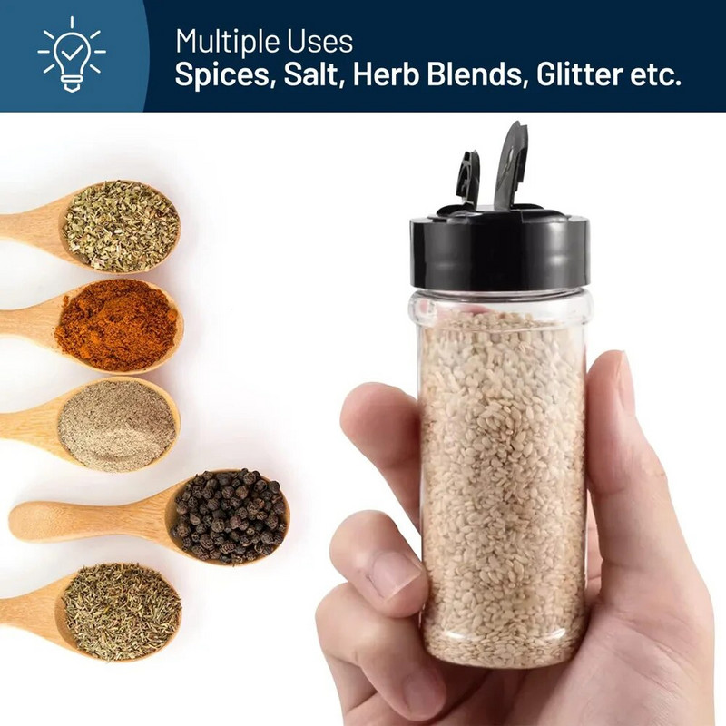 5/10/15/20 vnt Prieskonių stiklainiai su plaktuvų dangteliais Etiketės Plastikinis skaidrus prieskonių butelis žolelių milteliams Druskos pipirai BBQ prieskonių dėžutė