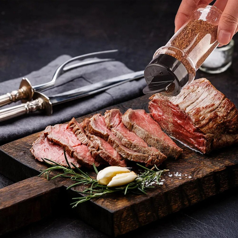 5/10/15/20 vnt Prieskonių stiklainiai su plaktuvų dangteliais Etiketės Plastikinis skaidrus prieskonių butelis žolelių milteliams Druskos pipirai BBQ prieskonių dėžutė