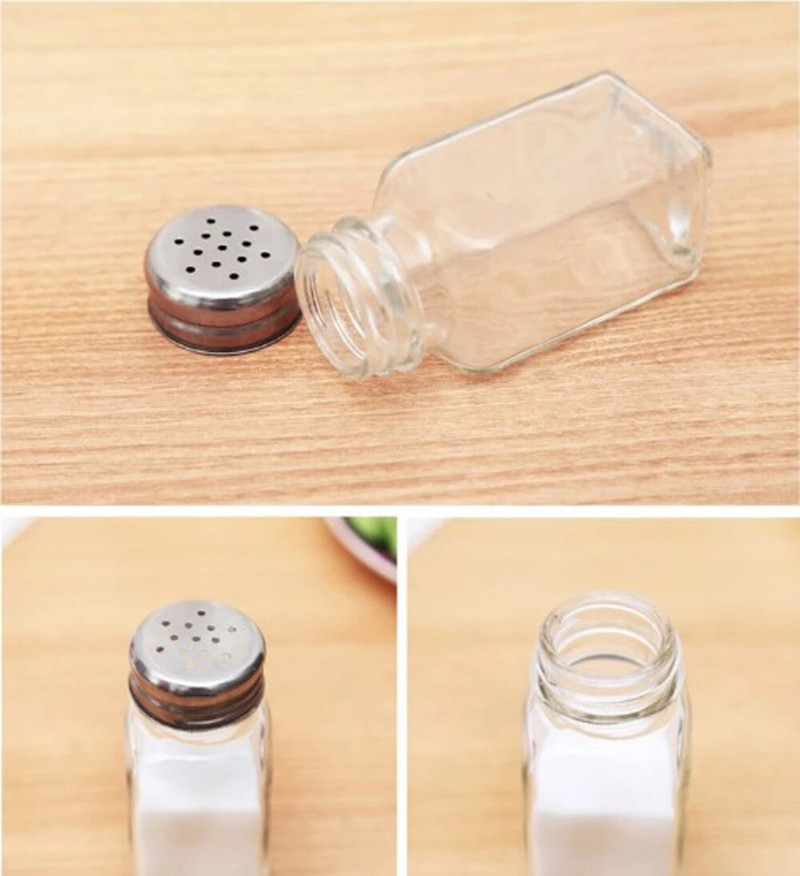 Stiklinis prieskonių butelis Juodosios baltos druskos ir pipirų plaktuvas virtuvės prieskonių buteliukas laikymo butelis Prieskonių įrankiai Virtuvės reikmenys