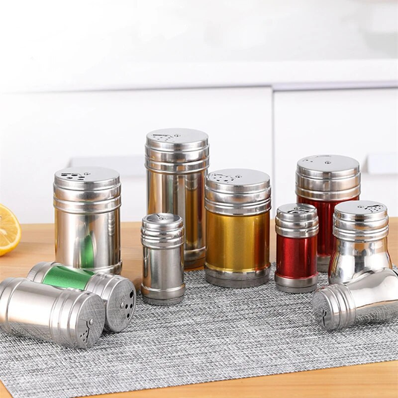 Nerūdijančio plieno kmynų prieskonių stiklainis besisukantis dangtelis kepsninės druskos butelis indelis prieskoninės žolelės pipirai prieskoniai skardinė virtuvės gaminimo įtaisai