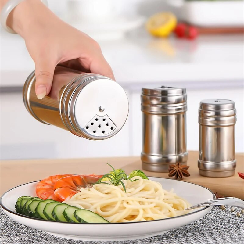 Nerūdijančio plieno kmynų prieskonių stiklainis besisukantis dangtelis kepsninės druskos butelis indelis prieskoninės žolelės pipirai prieskoniai skardinė virtuvės gaminimo įtaisai