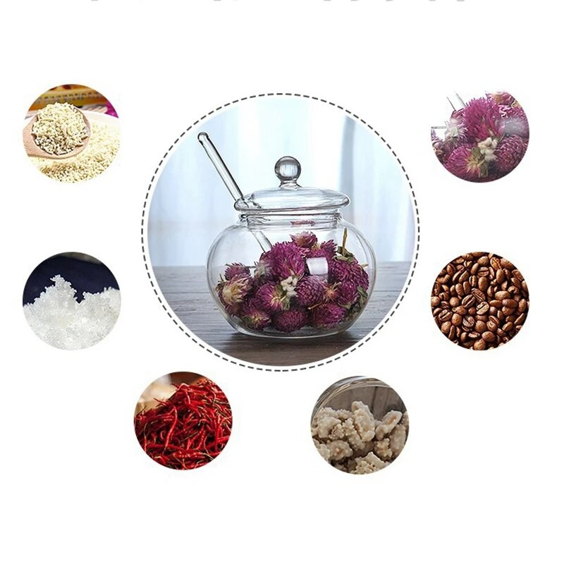 2X üveges cukros sütitál fedővel kanál átlátszó édesség otthoni konyhai tároló