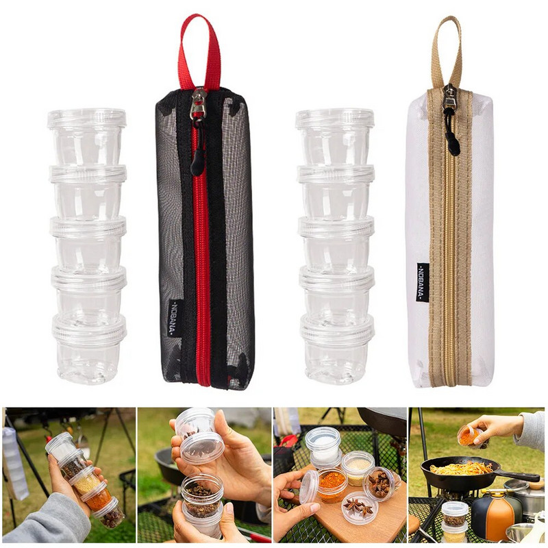 5 kom/pak. Mini kutija za začine, višenamjenska posuda za preljev za salatu od 40 ml s vrećicom za pohranu za kampiranje na otvorenom, roštiljanje, pecanje