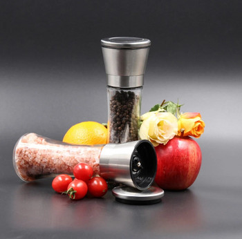 Μύλος πιπεριάς διπλής στρώσης από ανοξείδωτο ατσάλι Εγχειρίδιο Salt Dual-headed Grinder Herb Spice Shaker Thickened Glass Kitchen