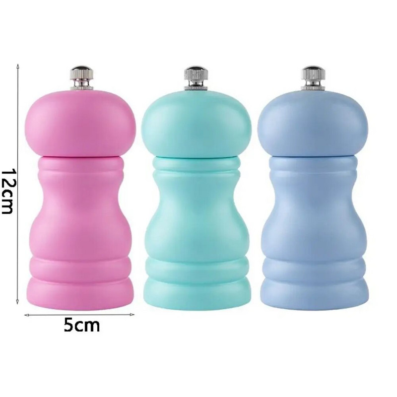 Spalvinga medinė 4 colių druskos ir pipirų malūnėlis su keramikine šlifavimo šerdimi, rankiniu būdu reguliuojamas prieskonių buteliukas, reguliuojamas dalelių storis