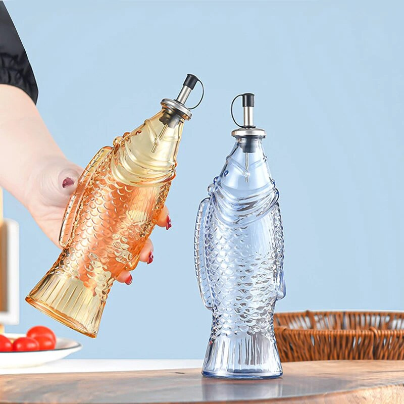 Staklena boca za ulje od 350 ml, kreativni alat za začine u obliku ribe, kućanska boca sa sezamovim uljem, kuhinjska prozirna staklena boca za ulje