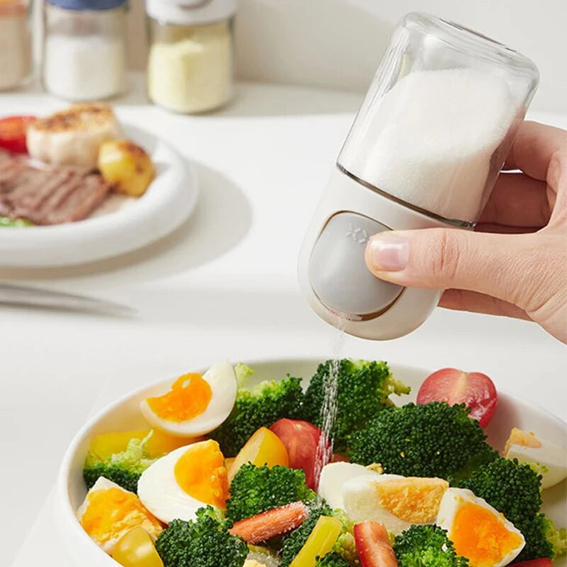 0,5 G dozavimo druskos dozatorius cukraus plaktuvas stiklainio prieskonių laikiklis druskos bakas cukraus butelis virtuvės tvarkyklė ir laikymo talpa