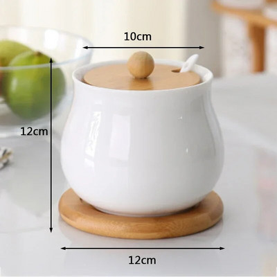 Kerámia fűszerező edény konyhai kellékek doboza, kombinált konyhai kellékek palack olajos sótartó bambusz alappal, 3 készlet