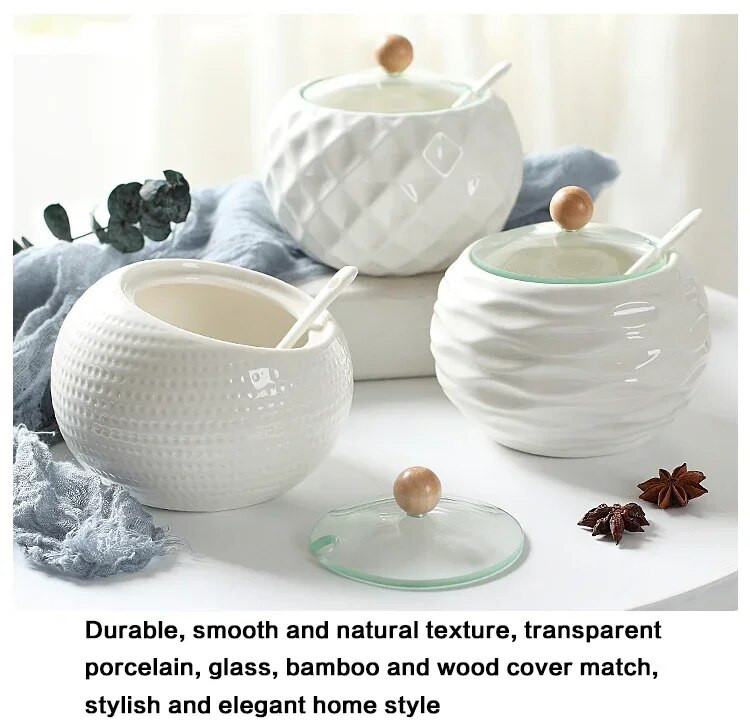 Kerámia fűszerező edény konyhai kellékek doboza, kombinált konyhai kellékek palack olajos sótartó bambusz alappal, 3 készlet