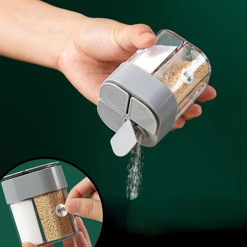 Sticla de condimente 4 în 1 borcan de condimente sigilat multifuncțional cu clapă rezistentă la umiditate recipient pentru condimente de bucătărie instrument de bucătărie pentru condimente