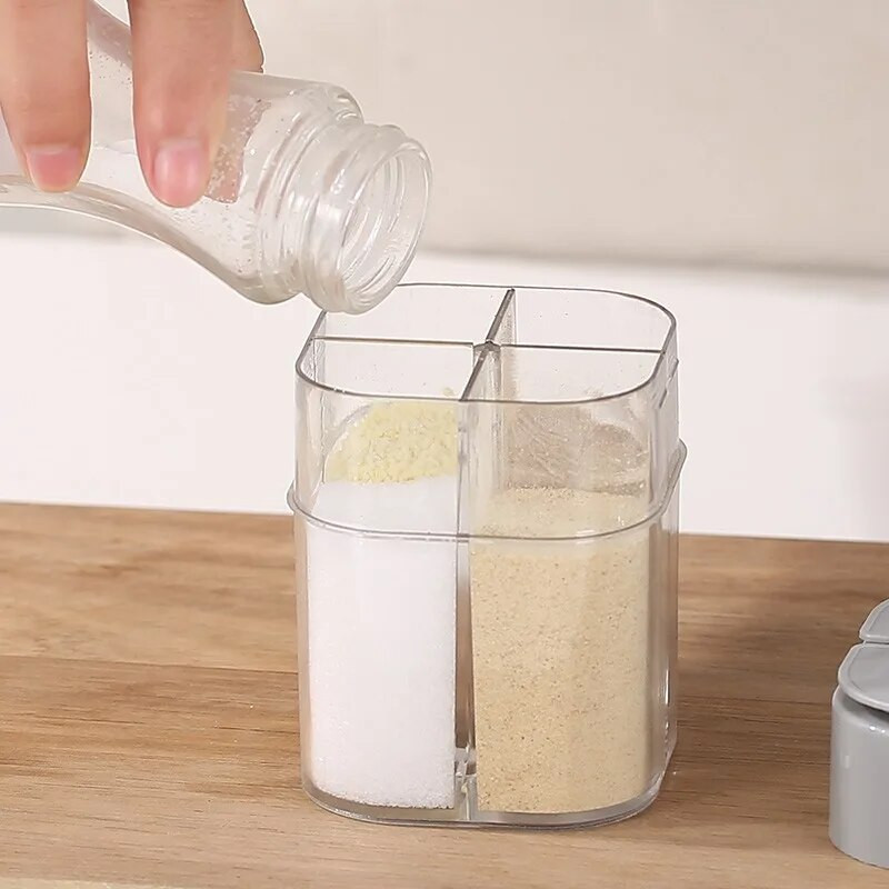 Sticla de condimente 4 în 1 borcan de condimente sigilat multifuncțional cu clapă rezistentă la umiditate recipient pentru condimente de bucătărie instrument de bucătărie pentru condimente