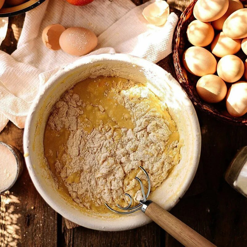 Taani taignavispel roostevabast terasest köögivispli munavahustaja puidust käepidemega leiva saumikseriga vispel köögitarvikute valmistamiseks