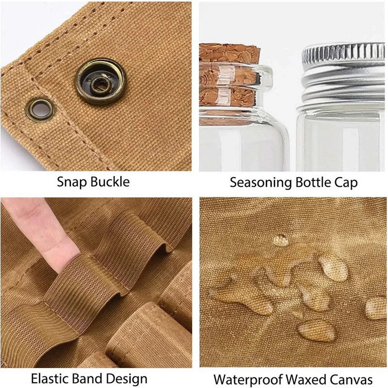 Φορητή τσάντα μπαχαρικών Spice jars καμβάς καρυκεύματα αποθήκευσης τσάντα Organizer Σετ θήκη για μπουκάλια καρυκευμάτων για υπαίθριο κάμπινγκ BBQ πικνίκ
