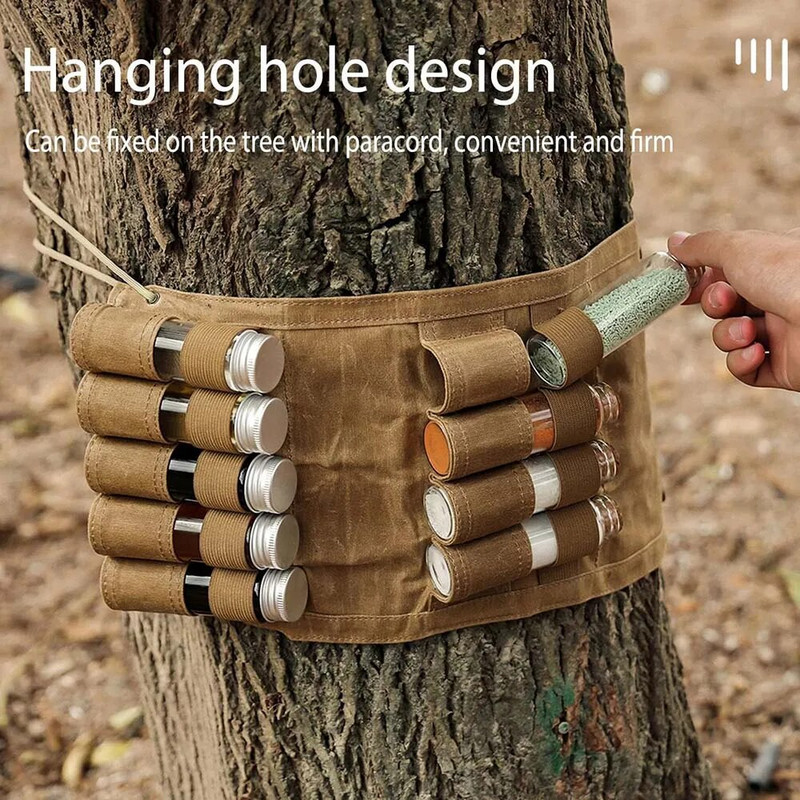 Φορητή τσάντα μπαχαρικών Spice jars καμβάς καρυκεύματα αποθήκευσης τσάντα Organizer Σετ θήκη για μπουκάλια καρυκευμάτων για υπαίθριο κάμπινγκ BBQ πικνίκ