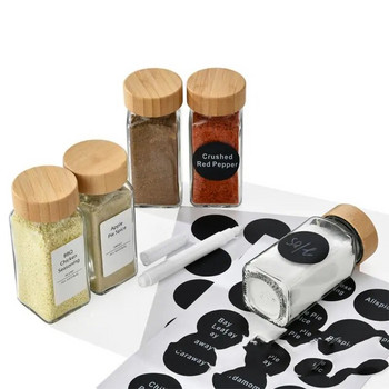 Стъклени буркани за съхранение на подправки с бамбуков капак Кухненска солница Бутилки за съхранение на пипер Организатор за подправки Комплект кухненски буркани за подправки