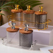 Καπάκι Little Bear Διάφανο γυάλινο κουτί μπαχαρικών κουζίνας αλάτι πιπέρι Ζάχαρη καρυκεύματα αποθήκευσης Μοντέρνο δημιουργικό σετ καρυκευμάτων