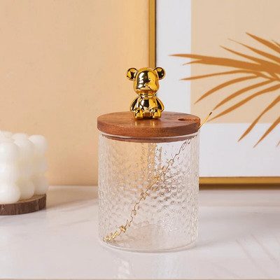 Καπάκι Little Bear Διάφανο γυάλινο κουτί μπαχαρικών κουζίνας αλάτι πιπέρι Ζάχαρη καρυκεύματα αποθήκευσης Μοντέρνο δημιουργικό σετ καρυκευμάτων