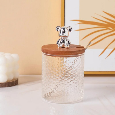 Καπάκι Little Bear Διάφανο γυάλινο κουτί μπαχαρικών κουζίνας αλάτι πιπέρι Ζάχαρη καρυκεύματα αποθήκευσης Μοντέρνο δημιουργικό σετ καρυκευμάτων
