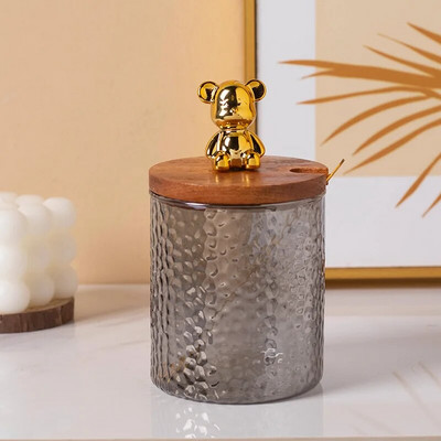 Καπάκι Little Bear Διάφανο γυάλινο κουτί μπαχαρικών κουζίνας αλάτι πιπέρι Ζάχαρη καρυκεύματα αποθήκευσης Μοντέρνο δημιουργικό σετ καρυκευμάτων