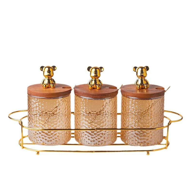 Καπάκι Little Bear Διάφανο γυάλινο κουτί μπαχαρικών κουζίνας αλάτι πιπέρι Ζάχαρη καρυκεύματα αποθήκευσης Μοντέρνο δημιουργικό σετ καρυκευμάτων