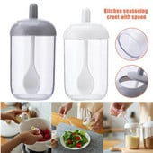 2 u 1 boca za začine Kutija za pohranu soli Plastična staklenka za začine za sol, šećer, papar u prahu sa žlicom Prozirne kuhinjske potrepštine