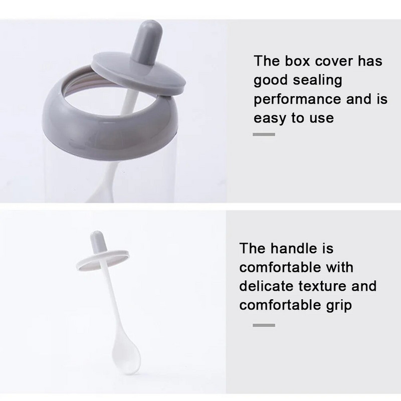 2 u 1 boca za začine Kutija za pohranu soli Plastična staklenka za začine za sol, šećer, papar u prahu sa žlicom Prozirne kuhinjske potrepštine