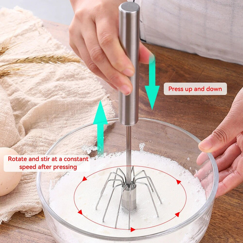 Poluautomatska mutilica za jaja Pjenjača za jaja od nehrđajućeg čelika 304 Ručni ručni mikser Samookretna mješalica za jaja Kuhinjski dodaci Alati za jaja