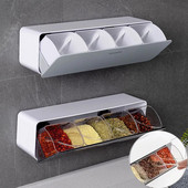 1 cutie de condimente cu lingură, montată pe perete, borcane de depozitare sare, zahăr, piper, organizator de condimente de uz casnic, container, accesorii de bucătărie