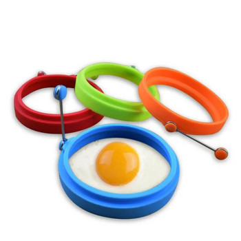 4 цветни силиконови пържени яйца Пръстен за палачинки Омлет Пържени яйца Кръгла форма Форма за яйца за готвене Закуска Тиган Фурна Кухня