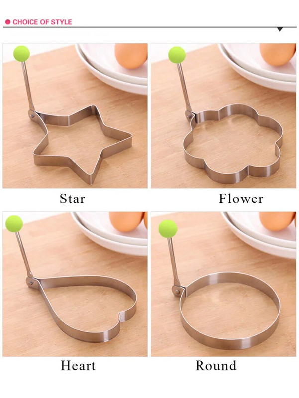 Puikus augintinis iš nerūdijančio plieno keptų kiaušinių formavimo blynų formelės blynų žiedai virtuvės kepimo įrankiai keptų kiaušinių formavimo apvalios žvaigždės formos