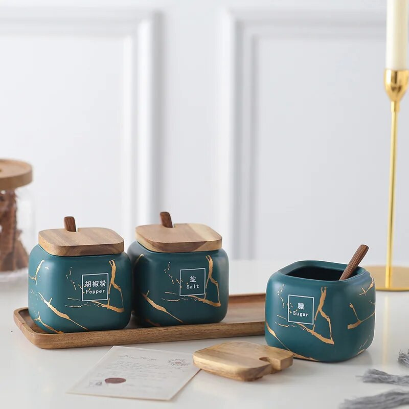 Konyhai fagyos fűszeres üvegkészlet márvány kerámia háztartási kombinált fűszeres doboz só és cukor fűszeres üveg