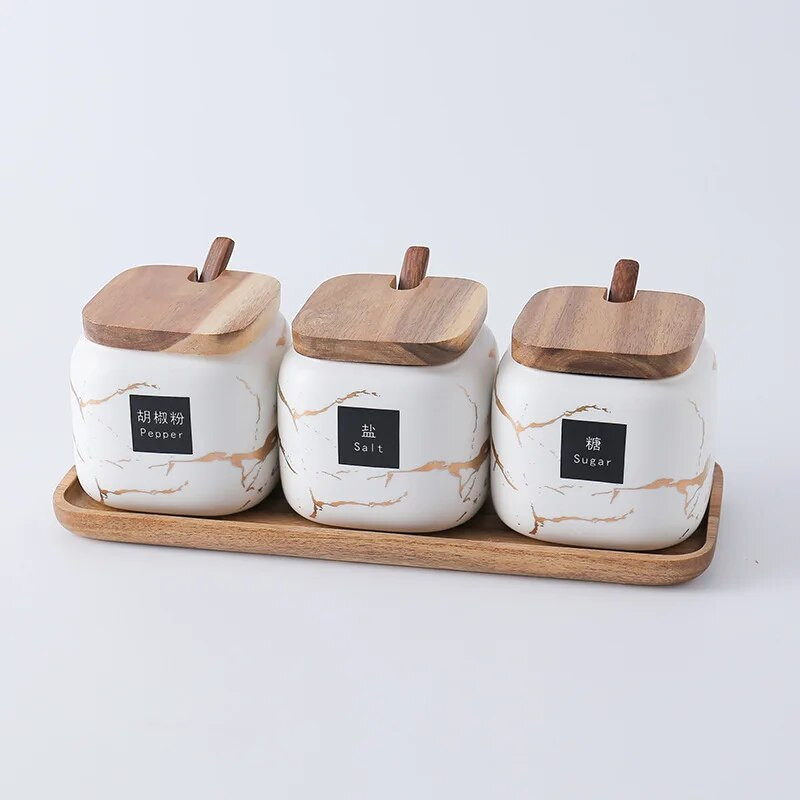 Konyhai fagyos fűszeres üvegkészlet márvány kerámia háztartási kombinált fűszeres doboz só és cukor fűszeres üveg