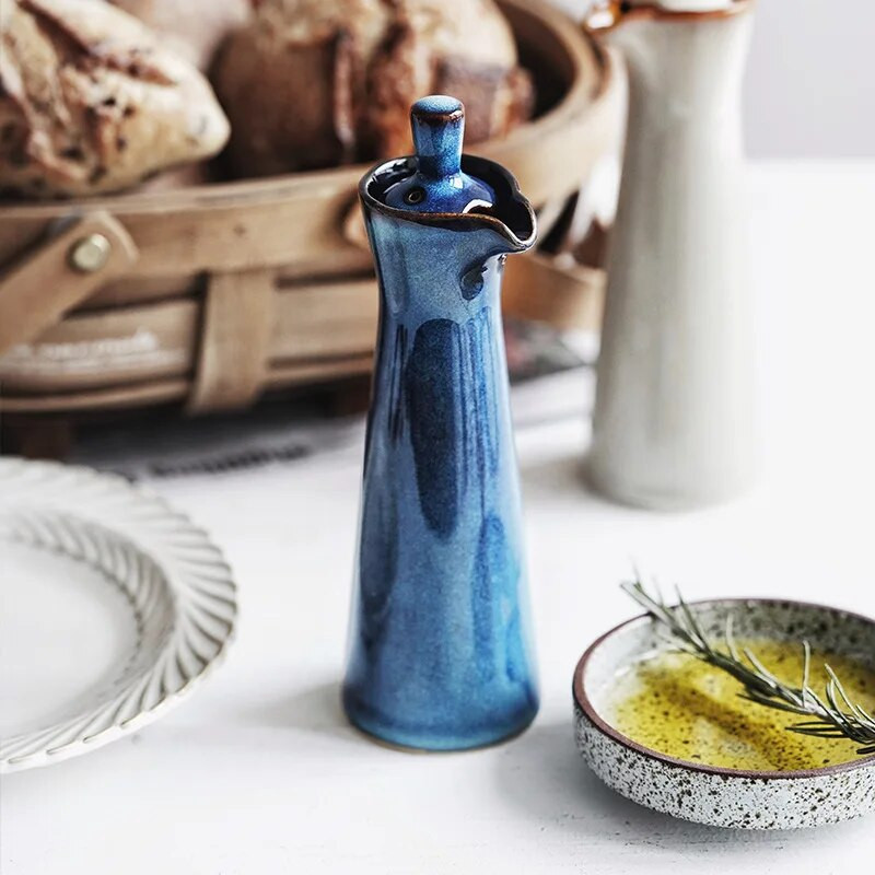 Keramikos prieskonių butelis Namų restoranas Senovinis aliejus Sojų padažas Actas Virimo butelis su dangteliu Skystų prieskonių laikymo indelis