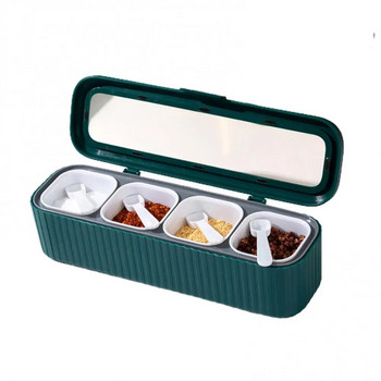 Кухненска кутия за подправки с четири отделения, домакински комбиниран комплект, буркан за подправки, вграден MSG, кутия за съхранение на сол и захар