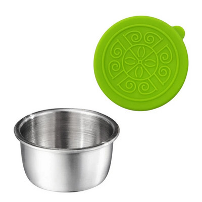 Daugkartinio naudojimo pagardų indelis nerūdijančio plieno padažo puodelis su silikoniniais dangteliais salotų padažo indelis pikniko maisto laikymo pietų dėžutė