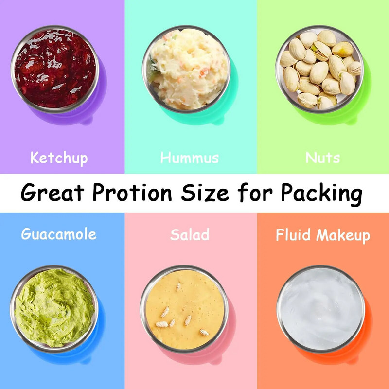 Daugkartinio naudojimo pagardų indelis nerūdijančio plieno padažo puodelis su silikoniniais dangteliais salotų padažo indelis pikniko maisto laikymo pietų dėžutė