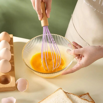 Ξύλινο μίξερ με σύρμα σιλικόνης Μπαλόνι Χειριστής Αυγοδάρτης Κουζίνας Εργαλεία αυγών Μαγειρικά σκεύη