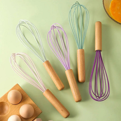 Дървена бъркалка Миксер Силиконов балон Тел Ръчна бъркалка за яйца Кухненски джаджи Инструменти за яйца Съдове за готвене
