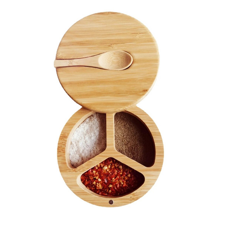 Három az egyben fűszeres doboz otthoni konyha fűszeres tégely Só-mononátrium-glutamát fűszeres tárolódoboz fa tárolóedény