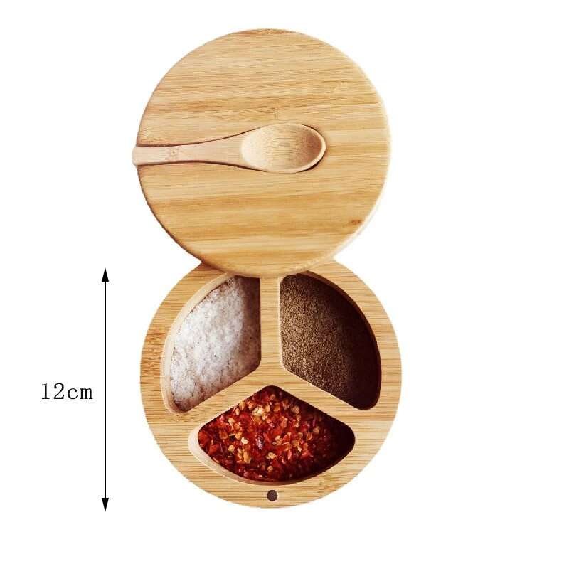 Három az egyben fűszeres doboz otthoni konyha fűszeres tégely Só-mononátrium-glutamát fűszeres tárolódoboz fa tárolóedény