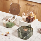 WORTHBUY Borcan de condimente cu mai multe compartimente, cu patru linguri, borcan de condimente din plastic, sigiliu, organizator de condimente, accesorii de bucătărie